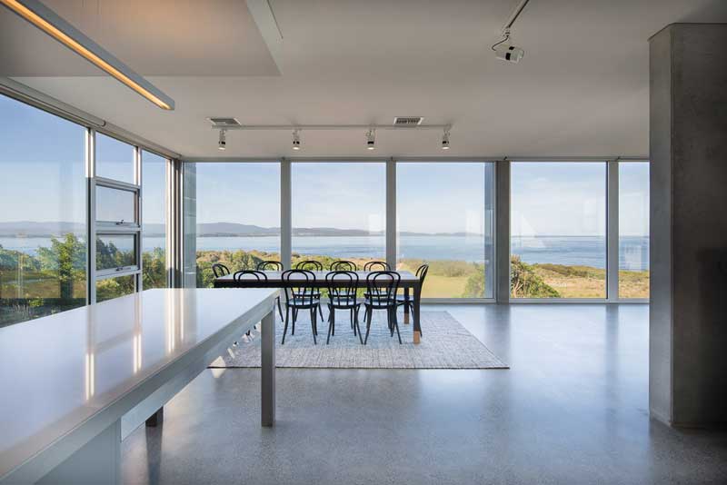 View from kitchen through dining room to Tamar River beyond